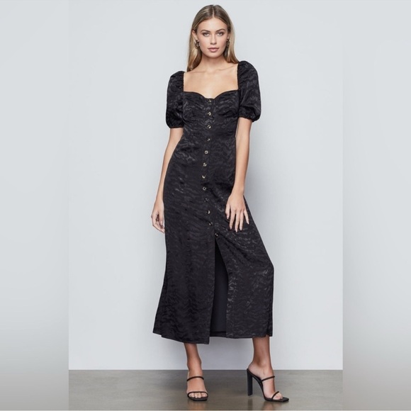 Good American Black Animal Print Button Front Puff Sleeve Corset Maxi Dress M - Picture 1 of 13